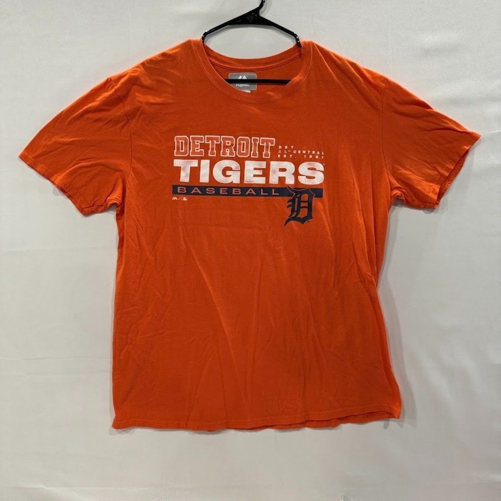 Majestic Mens XL Orange Detroit Tigers MLB Baseball Graphic Tee